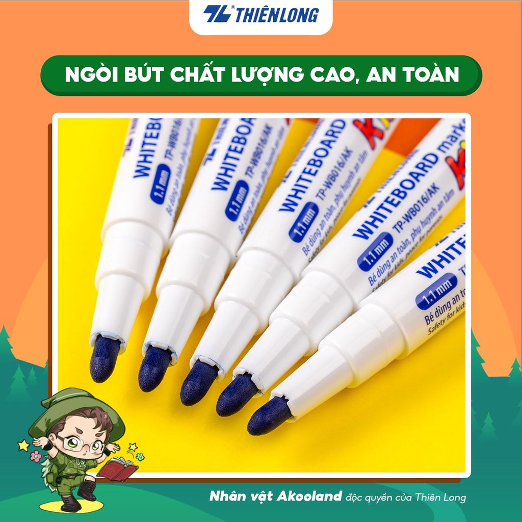Bút lông bảng - Whiteboard Marker for Kids Thiên Long TP-WB016/AK - Nét viết 1.1mm Không Xylene Không độc hại - Nhân vật Akooland thế giới học cụ thần kỳ