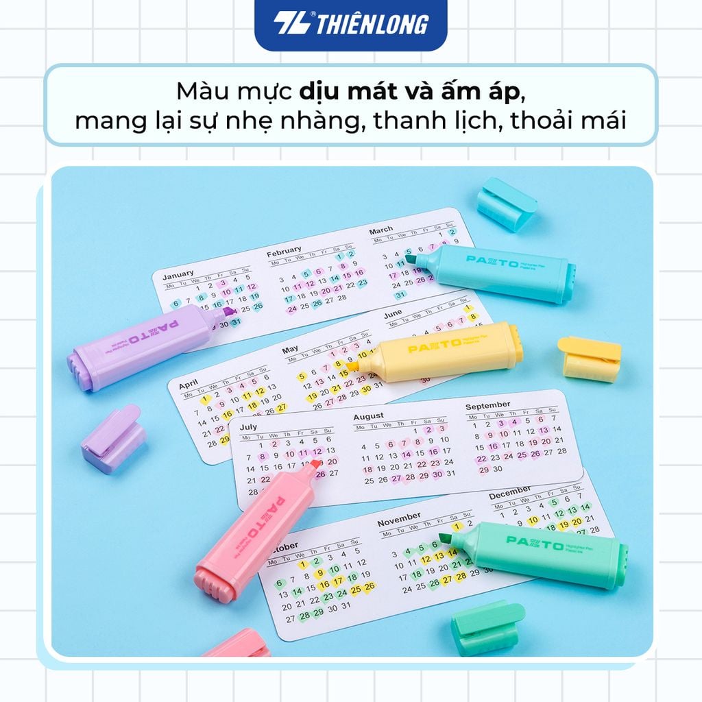 Combo 10 Bút dạ quang màu Pastel Thiên Long Flexoffice Pazto FO-HL009/VN - Bút dạ quang rửa được - Photocopy không làm mất nét chữ bên dưới