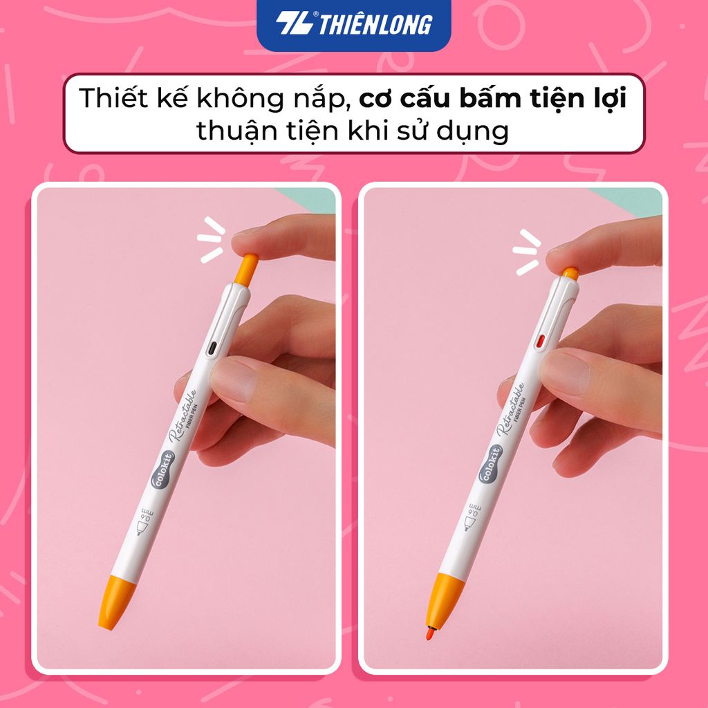 Bút lông 6/12 màu dạng bấm Retractable Fiber Pens Kawaii Thiên Long Colokit - 0.6mm