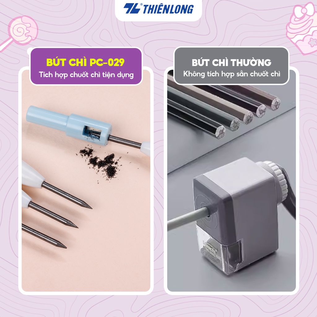 Bút chì bấm Thiên Long PC-029 - Tích hợp chuốt chì trên thân bút - Màu thân ngẫu nhiên