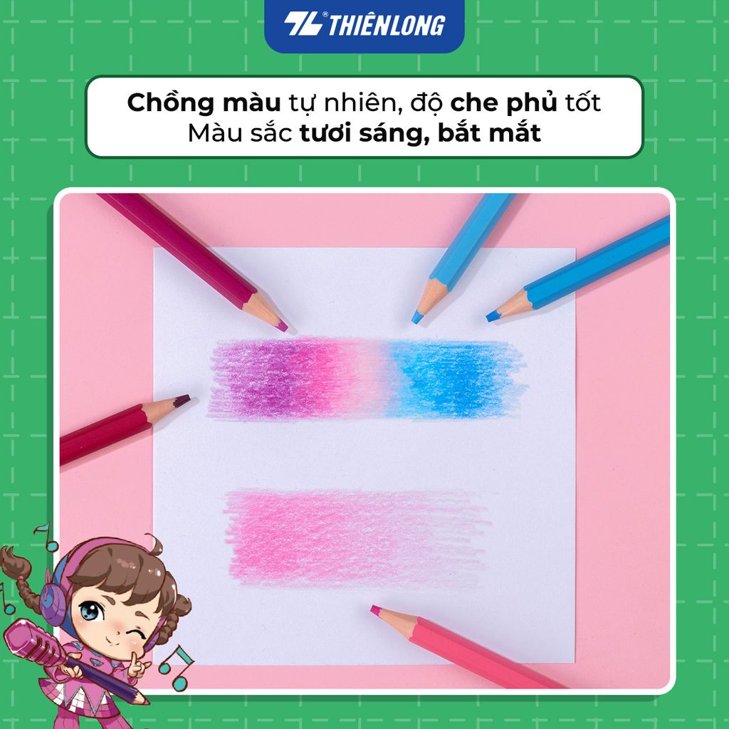 Bút chì 12/18/24 màu Wood Free - Colored Pencils Thiên Long Colokit - Nhân vật Cici Akooland thế giới học cụ thần kỳ