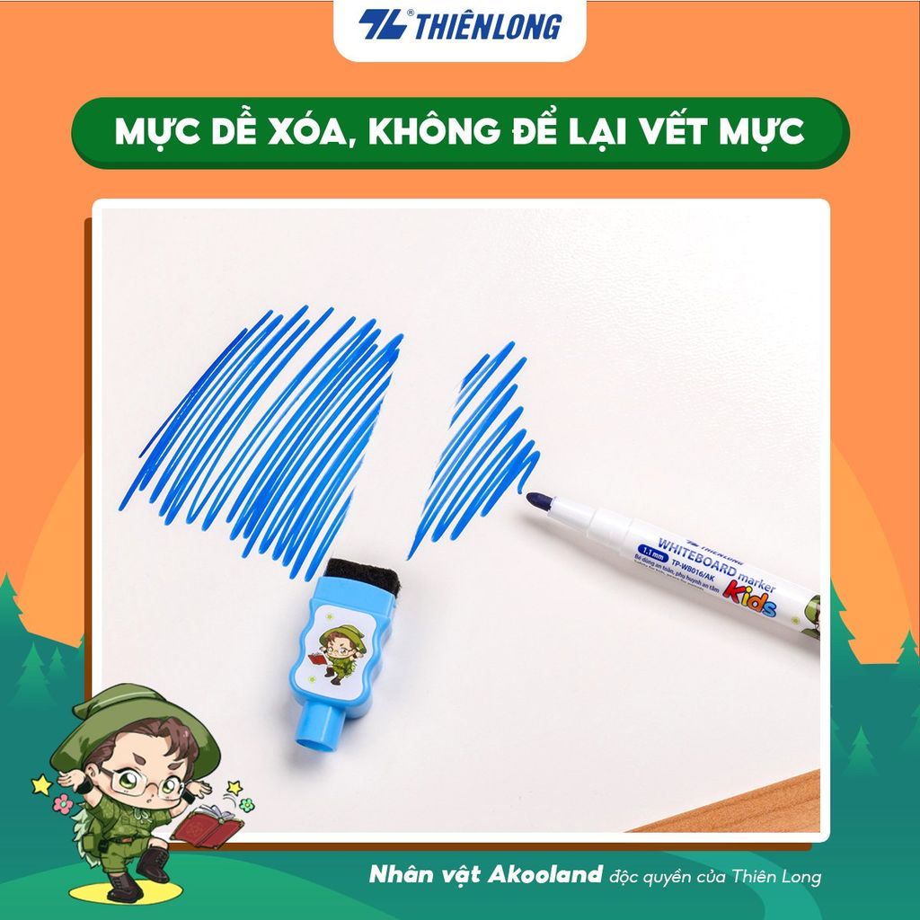 Bút lông bảng - Whiteboard Marker for Kids Thiên Long TP-WB016/AK - Nét viết 1.1mm Không Xylene Không độc hại - Nhân vật Akooland thế giới học cụ thần kỳ