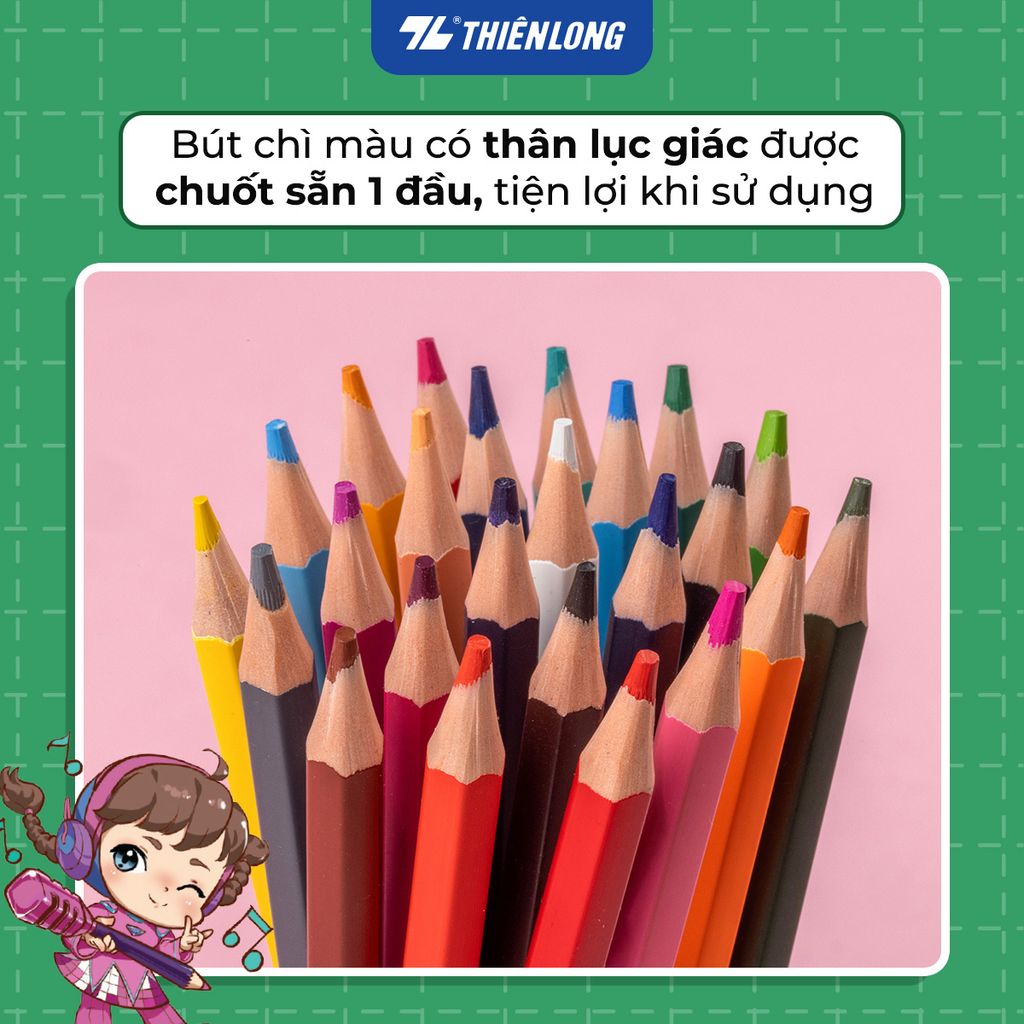 Bút chì 12/18/24 màu Wood Free - Colored Pencils Thiên Long Colokit - Nhân vật Cici Akooland thế giới học cụ thần kỳ