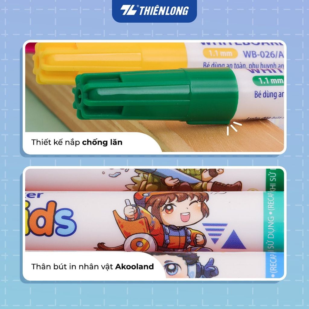 Hộp 7 Bút lông bảng - Whiteboard Marker Thiên Long WB-026/AK - Phiên bản Akooland