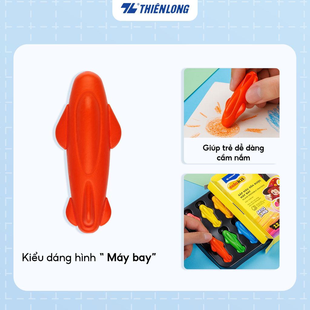 Sáp nhựa 12 màu xóa được - Erasable Crayons Thiên Long Colokit - Nhân vật Futy Akooland thế giới học cụ thần kỳ