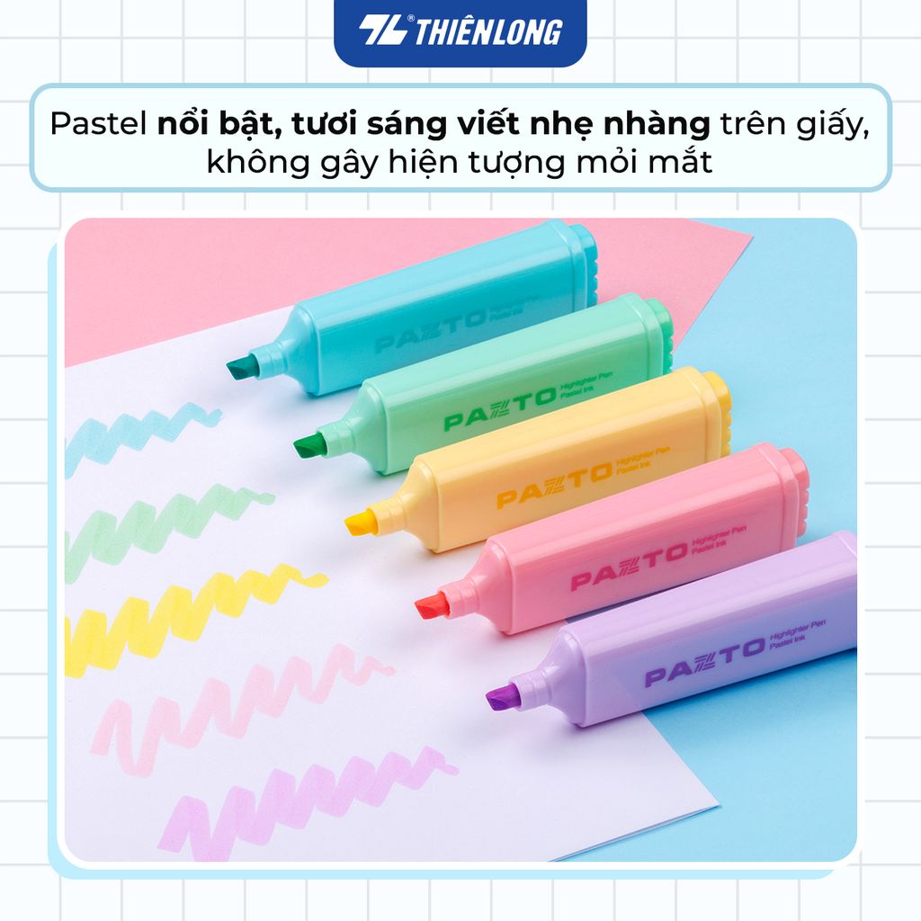 Bút dạ quang màu Pastel Thiên Long Flexoffice Pazto FO-HL009/VN - Bút dạ quang rửa được - Photocopy không làm mất nét chữ bên dưới
