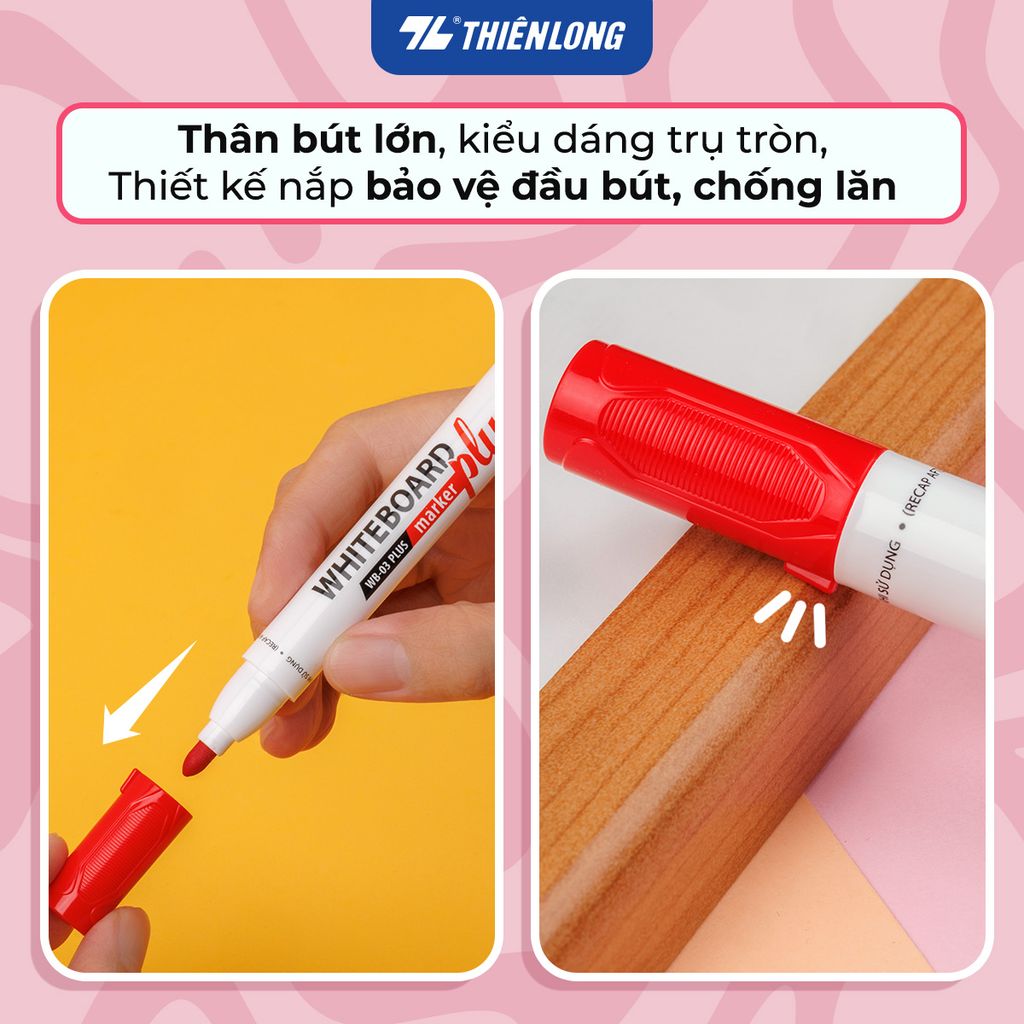 Combo 12 bút lông bảng - White Board Marker Thiên Long WB-03 Plus - Màu mực mới đậm nét hơn