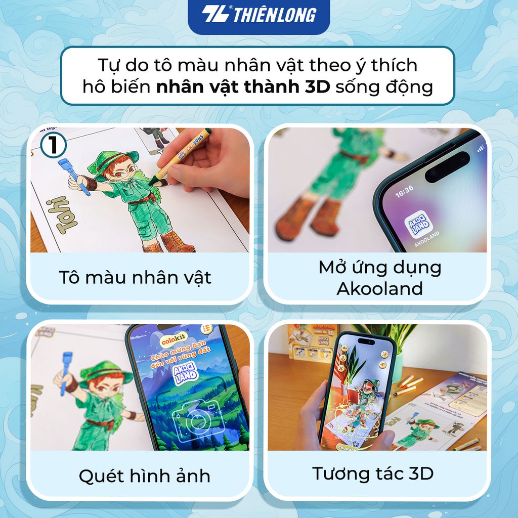 Bộ tập tô màu tương tác 3D Thiên Long Colokit COB-C034/AK - Nhân vật Akooland thế giới học cụ thần kỳ