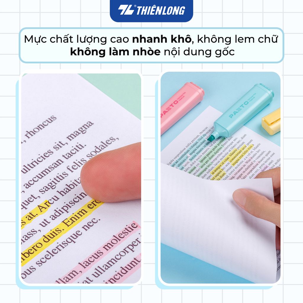 Bút dạ quang màu Pastel Thiên Long Flexoffice Pazto FO-HL009/VN - Bút dạ quang rửa được - Photocopy không làm mất nét chữ bên dưới