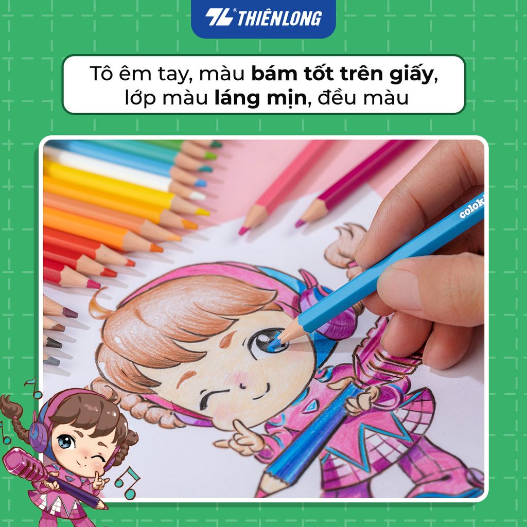 Bút chì 12/18/24 màu Wood Free - Colored Pencils Thiên Long Colokit - Nhân vật Cici Akooland thế giới học cụ thần kỳ