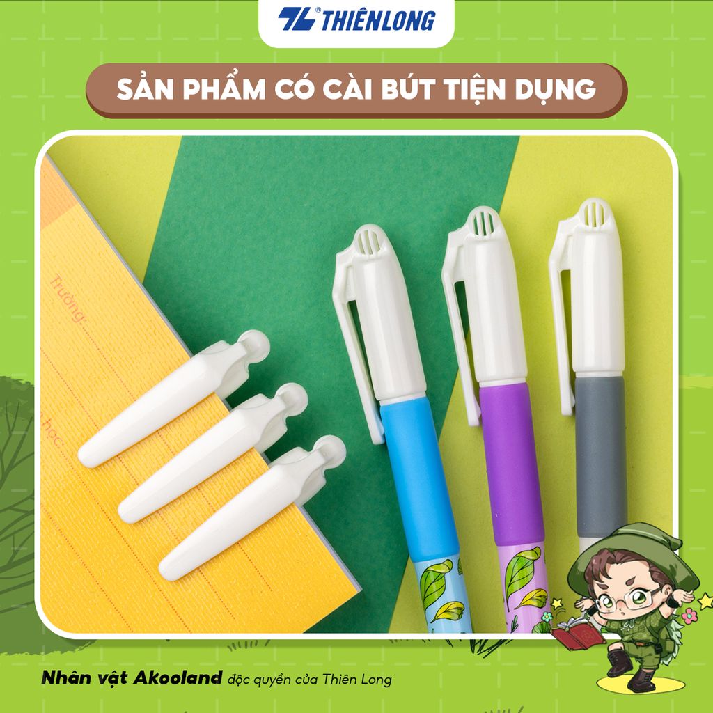 Combo 20 Bút gel Thiên Long GEL-012/AK - Nét viết 0.5mm êm mượt, đầu bút cao cấp, mực đều liên tục, nhân vật Akooland Tahi