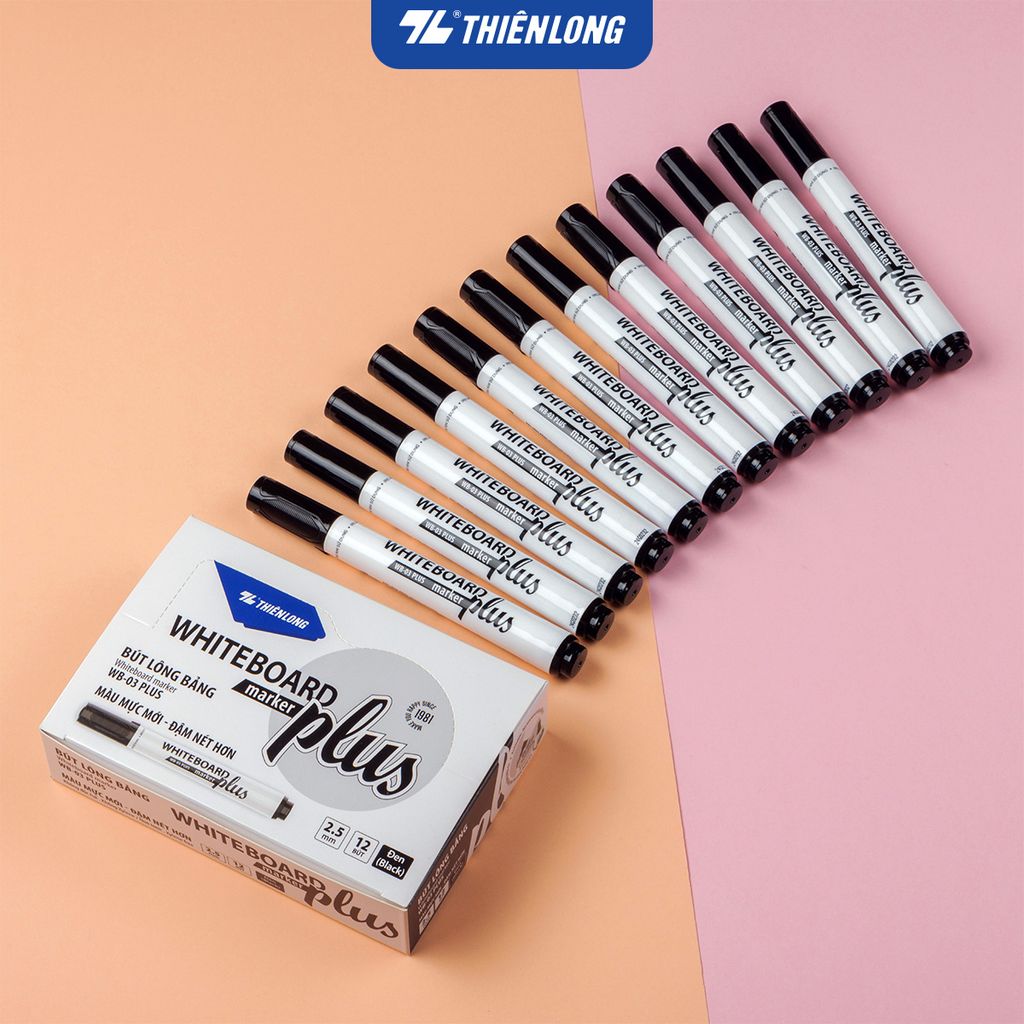 Combo 12 bút lông bảng - White Board Marker Thiên Long WB-03 Plus - Màu mực mới đậm nét hơn