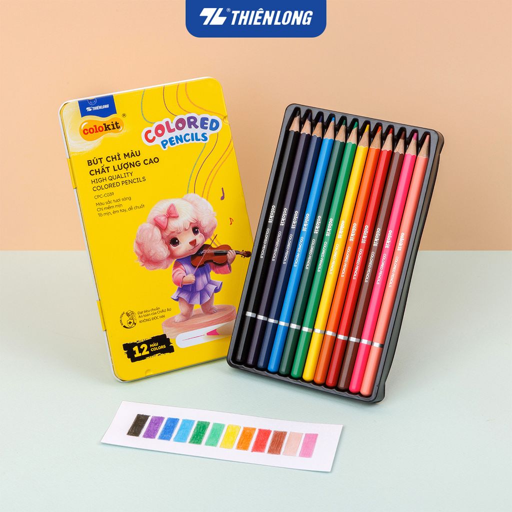 Bút chì 12/18/24 màu hộp thiếc Colored Pencils Thiên Long Colokit
