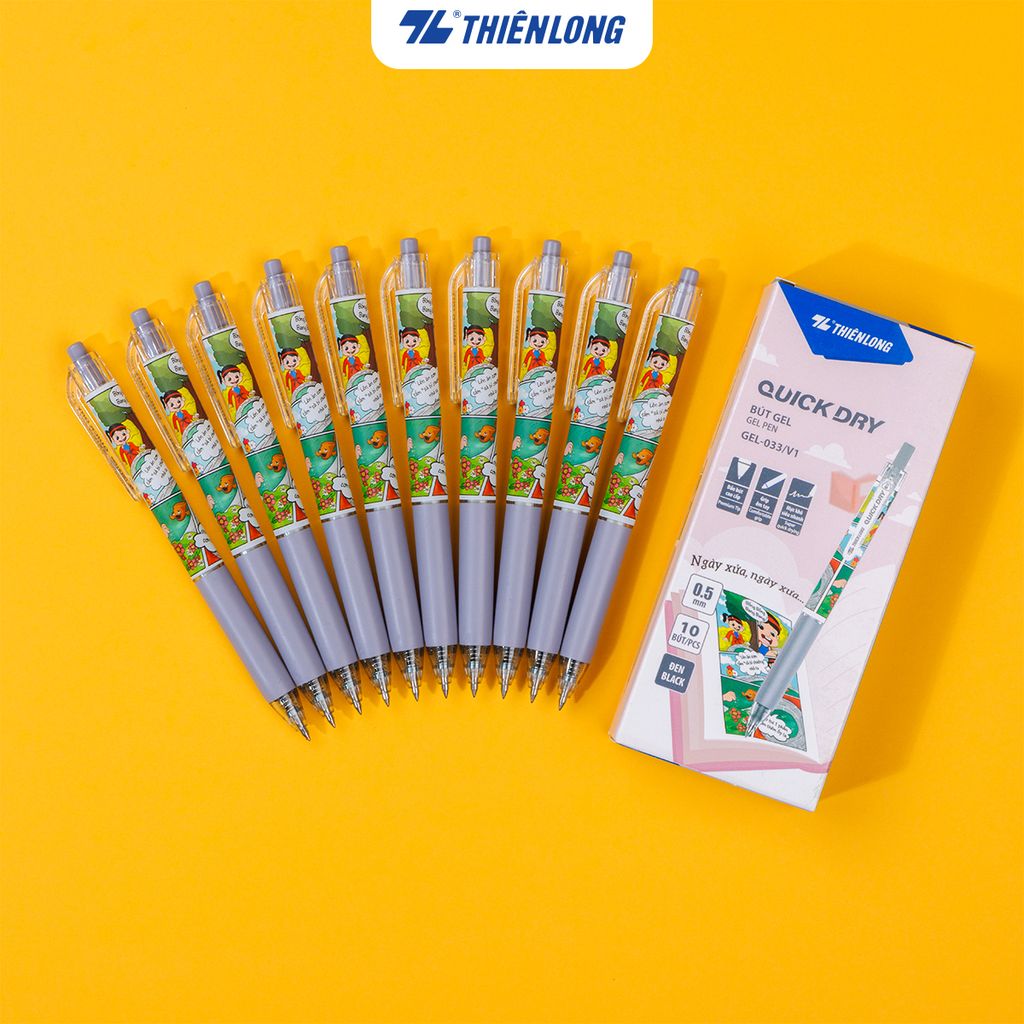 Bút gel Quick Dry Thiên Long Gel-033/v1, Gel-033/v2 Phiên bản đặc biệt  - Mực khô siêu nhanh - Họa tiết thời trang