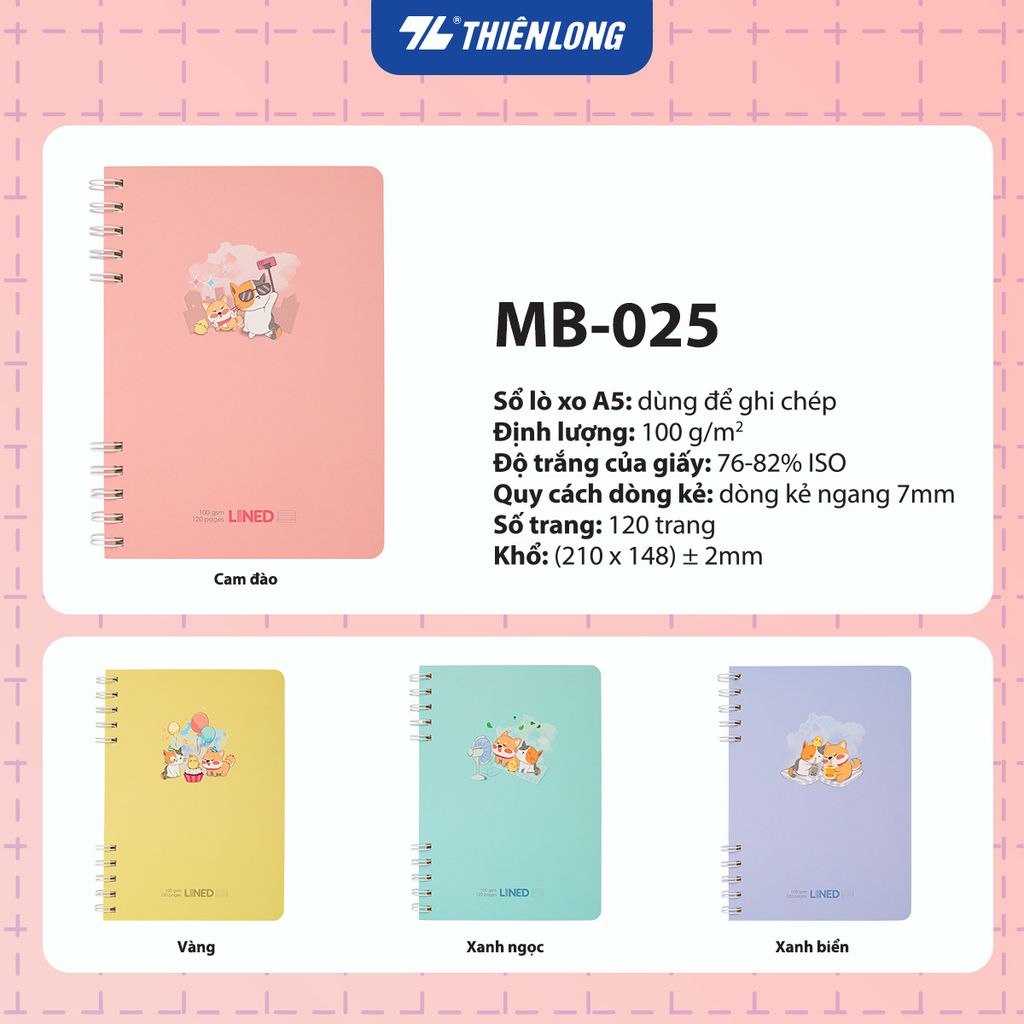 Sổ lò xo đường kẻ ngang 7mm A5 Thiên Long MB-025