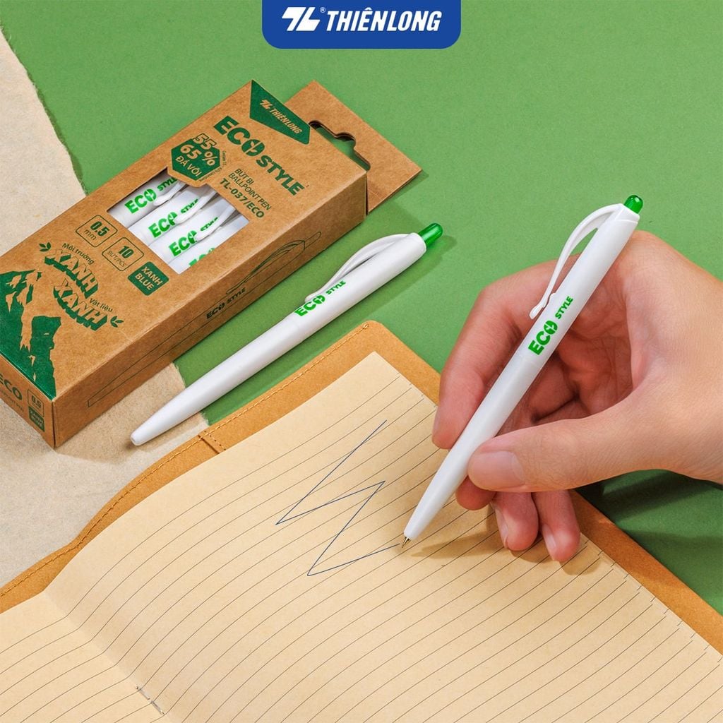 Combo 5/10/20 Bút bi - Eco Style Thiên Long TL-037/ECO thân thiện mới môi trường - Mực Xanh