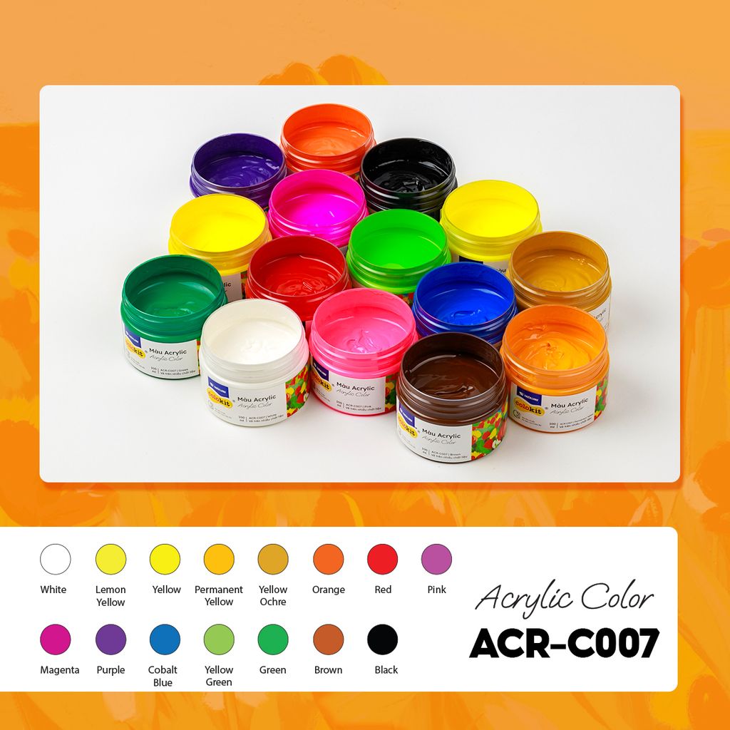 Màu nước acrylic cao cấp không phai màu dạng hũ 100ml Thiên Long Colokit ACR-C007