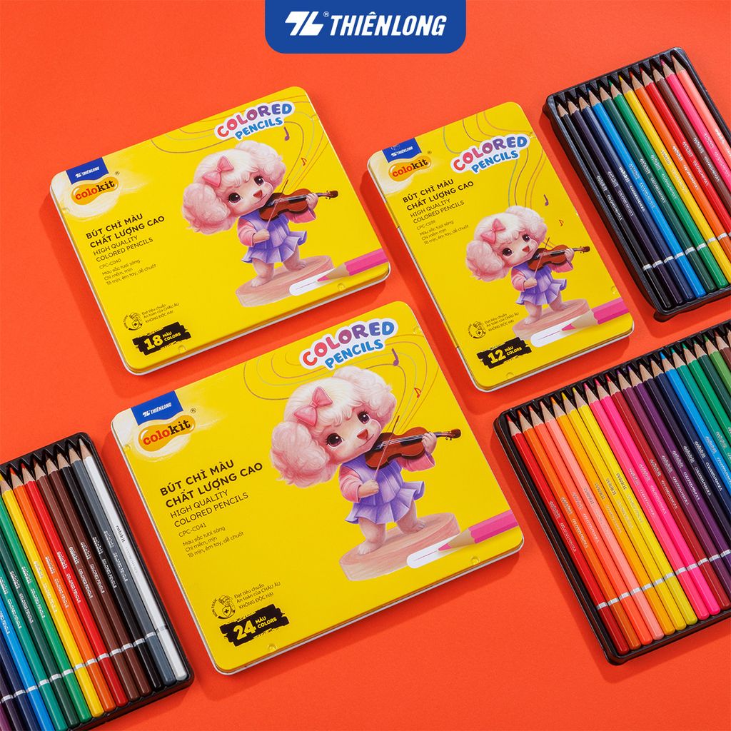 Bút chì 12/18/24 màu hộp thiếc Colored Pencils Thiên Long Colokit