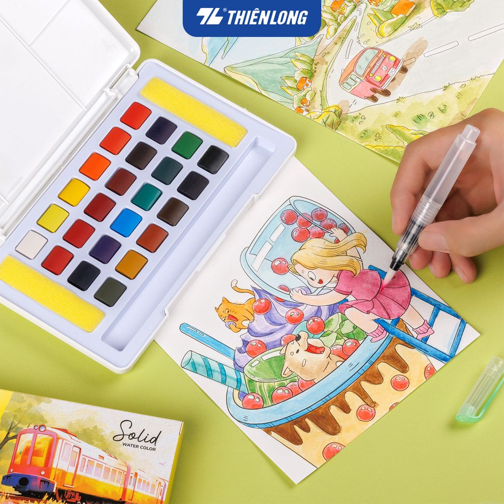 Màu nước nén 12/18/24 màu - Solid Water Color Thiên Long Colokit - Đạt tiêu chuẩn châu Âu