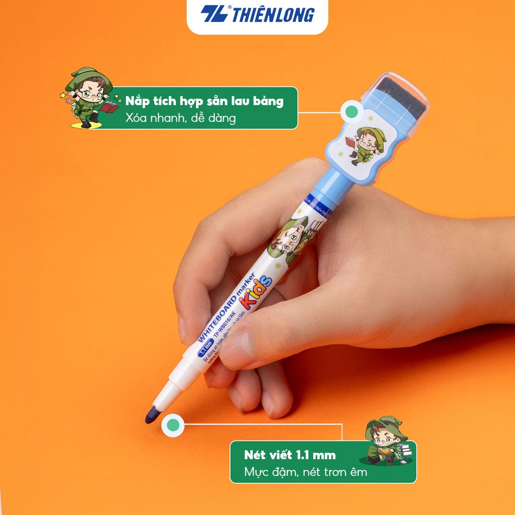 Bút lông bảng - Whiteboard Marker for Kids Thiên Long TP-WB016/AK - Nét viết 1.1mm Không Xylene Không độc hại - Nhân vật Akooland thế giới học cụ thần kỳ