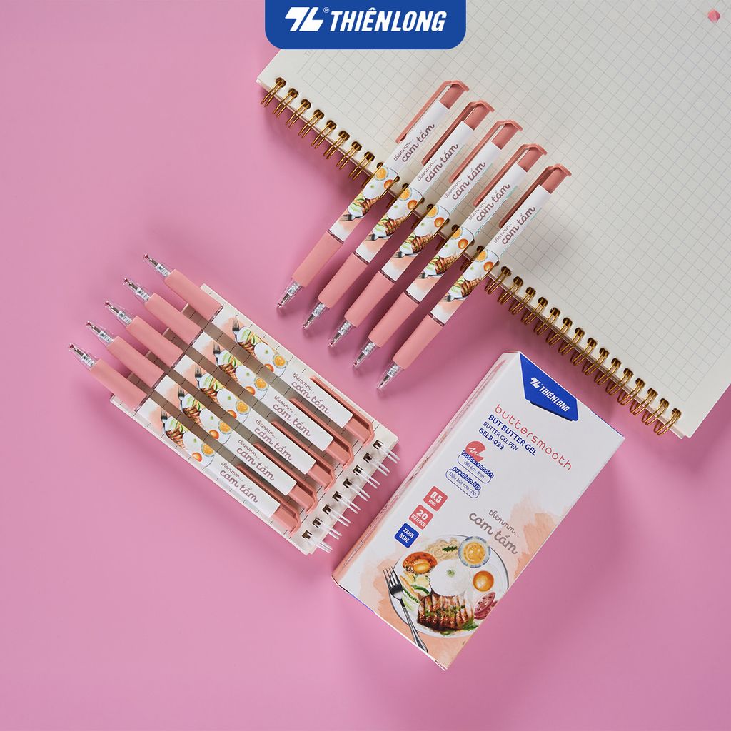 Bút gel B - Buttersmooth Gel Thiên Long GELB-033 - Premium Tip viết êm, trơn - Mực Xanh - Phiên bản Cơm tấm, Bánh mì, Phở tái