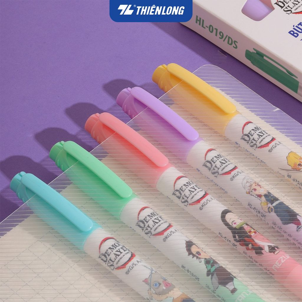 Hộp 5 bút dạ quang màu Pastel Thiên Long HL-019/DS - Phiên bản Demon Slayer