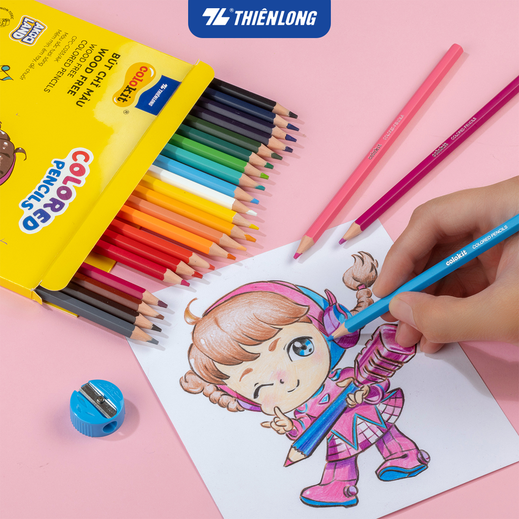 Bút chì 12/18/24 màu Wood Free - Colored Pencils Thiên Long Colokit - Nhân vật Cici Akooland thế giới học cụ thần kỳ
