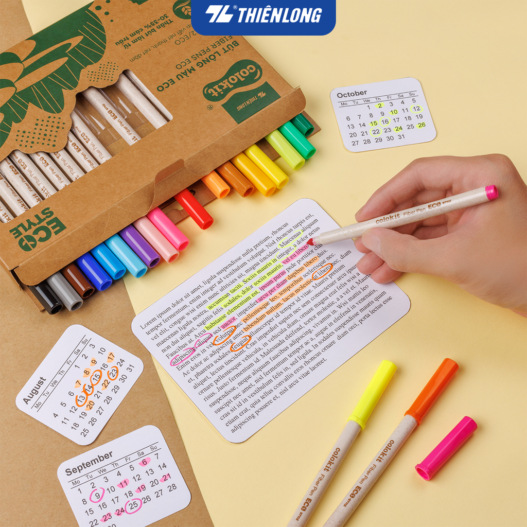 Bút lông 20 màu Fiber Pen Thiên Long Colokit ECO Style FP-C012/ECO - Chất liệu từ vỏ cám trấu