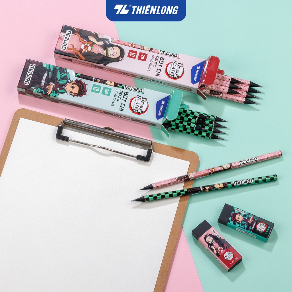 Combo 10 Bút chì gỗ đen nhân vật Demon Slayer Thiên Long GP-030/DS - Mẫu ngẫu nhiên