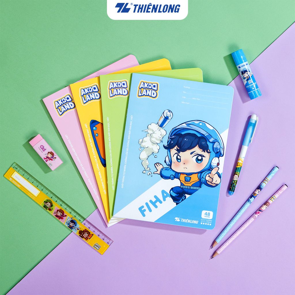Tập học sinh 48 trang 4 ô ly vuông 2.5mm 80-100gsm Thiên Long - Akooland thế giới học cụ thần kỳ - Mẫu ngẫu nhiên