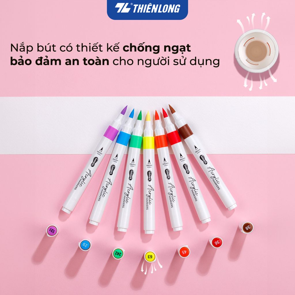 Acrylic Markers 1 đầu ngòi/ Bút sơn/ Bút lông 12/24/36 màu ThiênLong Colokit - Màu sắc tươi sáng, Trang trí đa chất liệu