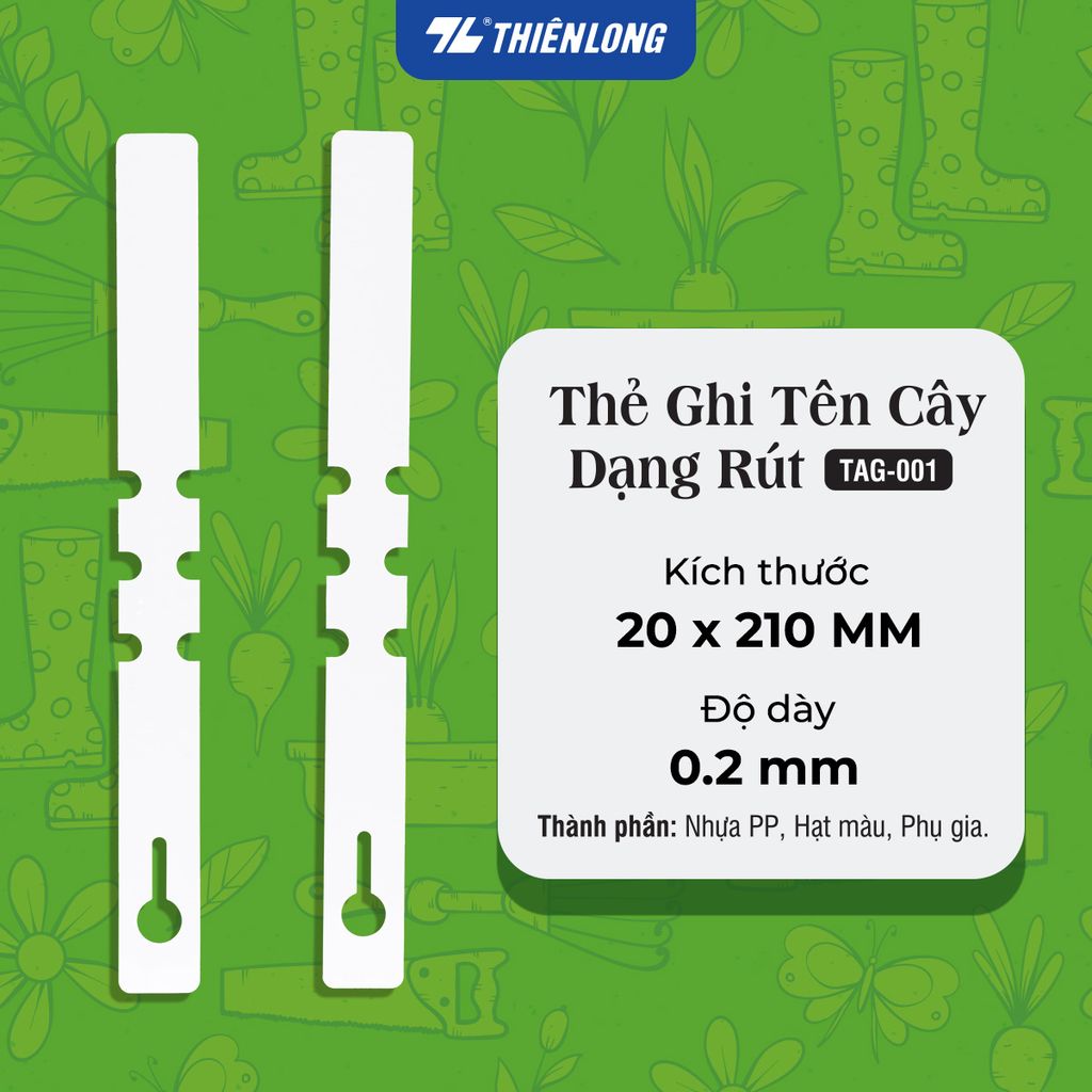 Combo 50 Thẻ nhựa ghi tên cây dạng rút - Vườn xanh Thiên Long Tag-001