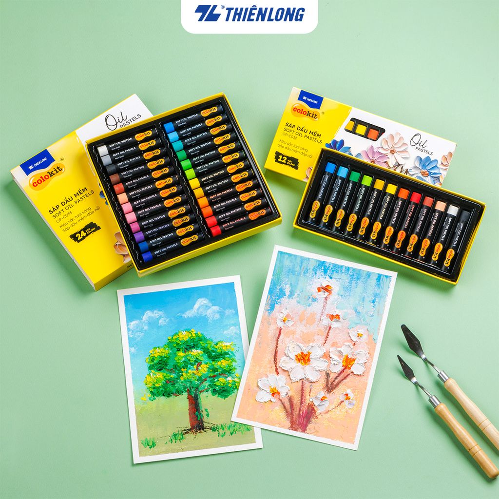 Bút sáp dầu 12/24 màu - Soft Oil Pastels Thiên Long Colokit - Màu sắc tươi sáng Sáp mềm đắp nổi
