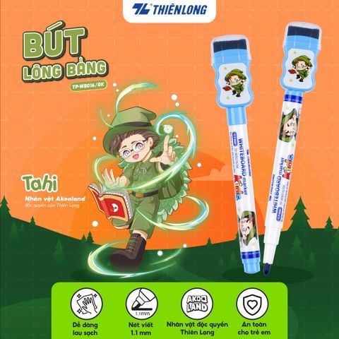 Bút lông bảng - Whiteboard Marker for Kids Thiên Long TP-WB016/AK - Nét viết 1.1mm Không Xylene Không độc hại - Nhân vật Akooland thế giới học cụ thần kỳ