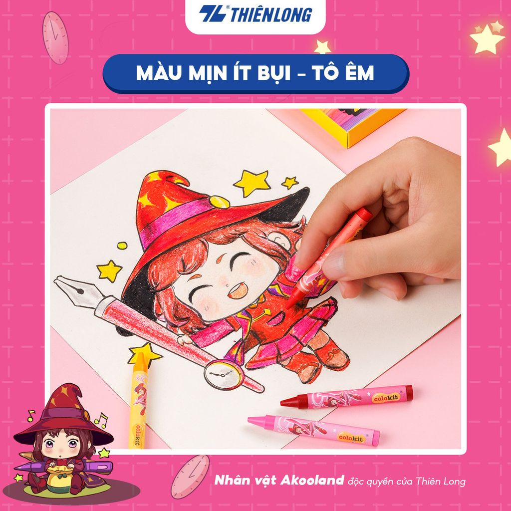 Sáp 12/18/24 màu rửa được - Washable Crayons Thiên Long Colokit - Nhân vật Futy Akooland thế giới học cụ thần kỳ