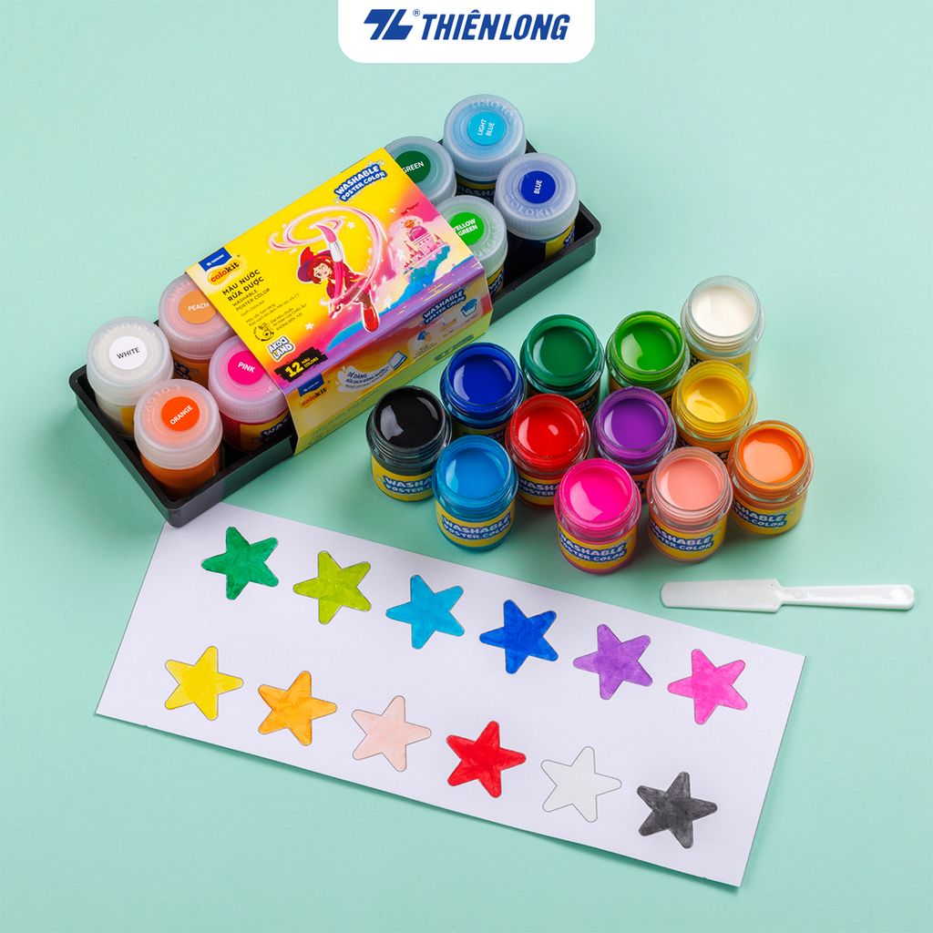 Hộp 6/12 màu nước rửa được - Washable Poster Color Thiên Long Colokit - Nhân vật Futy Akooland thế giới học cụ thần kỳ