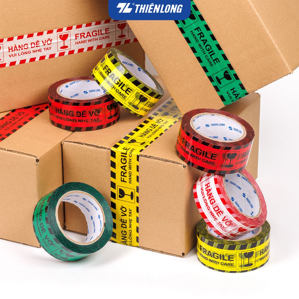 Băng keo hàng dễ vỡ Fragile Handle With Care Thiên Long BKD-001 - 50m