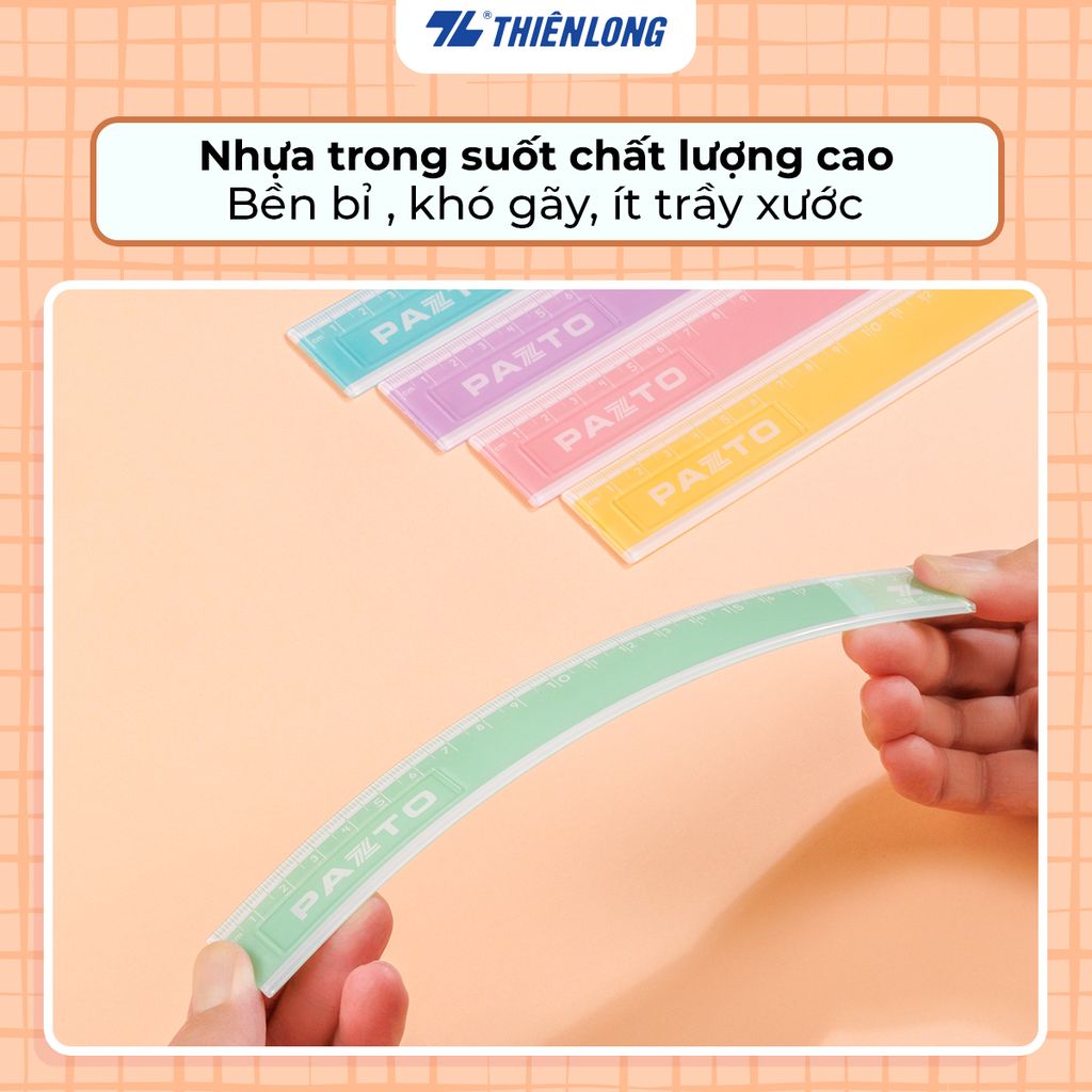 Thước nhựa thẳng màu Pastel dài 20 cm Thiên Long Pazto SR-010 - Màu ngẫu nhiên