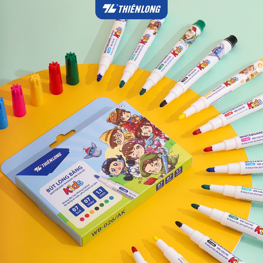 Hộp 7 Bút lông bảng - Whiteboard Marker Thiên Long WB-026/AK - Phiên bản Akooland
