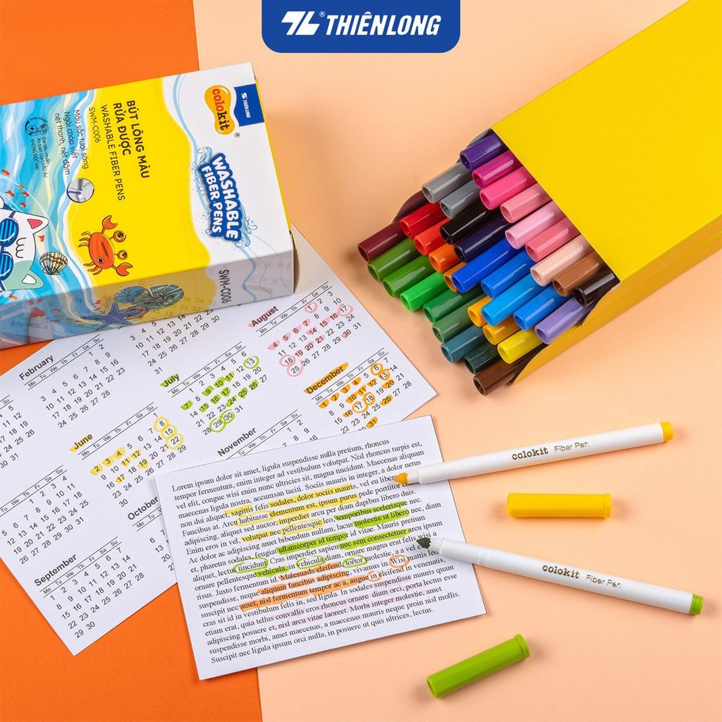 Hộp Bút Lông 36 Màu Fiber Pen Washable - Nét Mảnh Nét To - Colokit SWM-C006
