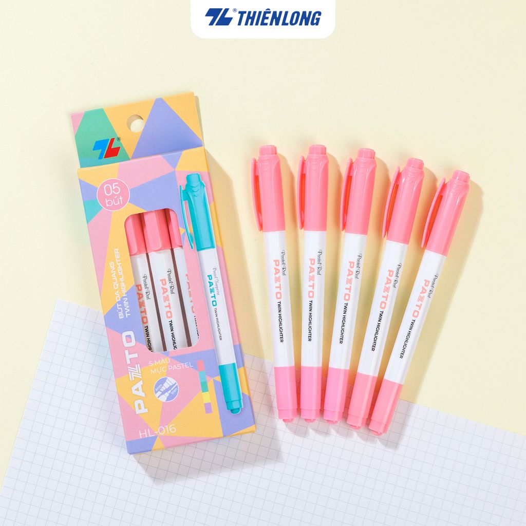 Combo 5 Bút dạ quang màu Pastel Thiên Long Pazto HL-016 - Bút dạ quang rửa được - Photocopy không làm mất nét chữ bên dưới