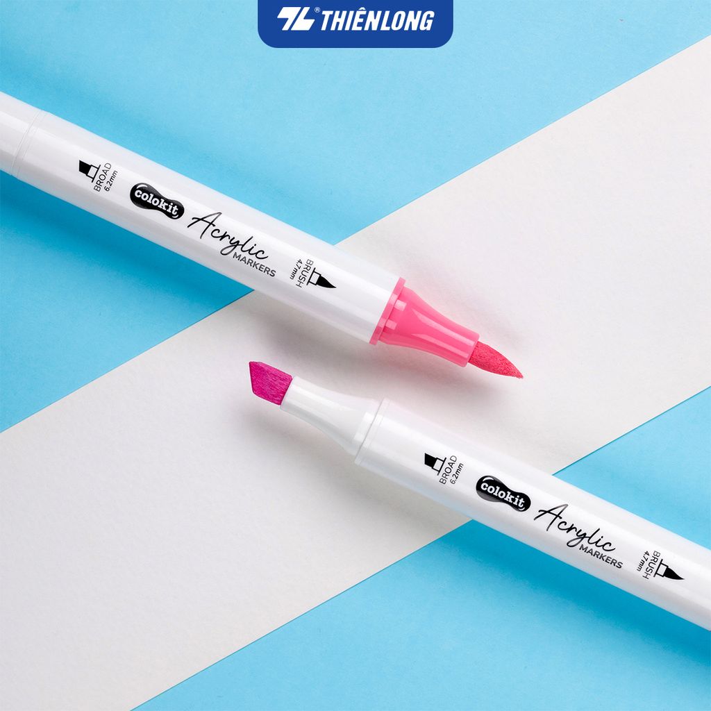 Acrylic Markers 2 đầu ngòi/Bút sơn/ Bút lông 12/24/36 màu ThiênLong Colokit - Màu sắc tươi sáng, Trang trí đa chất liệu