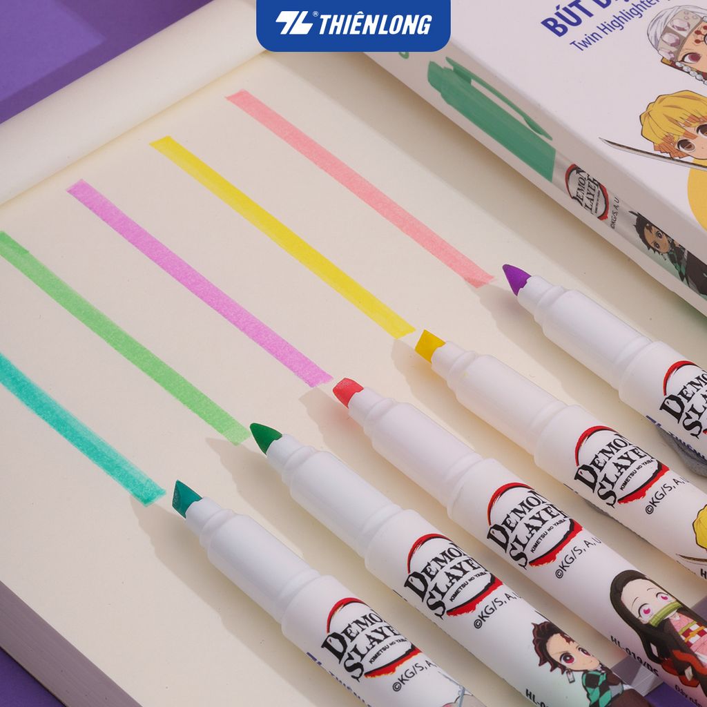Hộp 5 bút dạ quang màu Pastel Thiên Long HL-019/DS - Phiên bản Demon Slayer