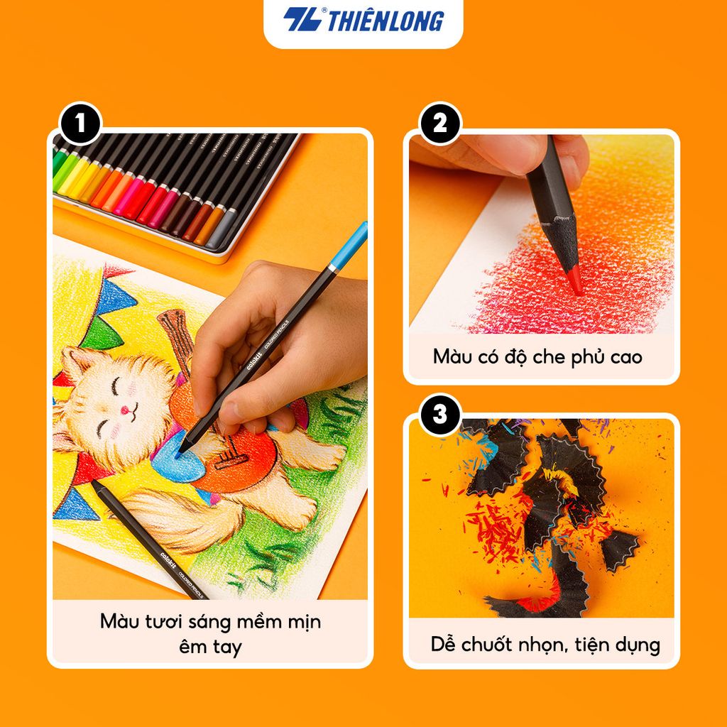 Bút chì 12/24 màu Black Wood Colored Pencils - Thiên Long Colokit - Thân gỗ Linden cao cấp Màu sắc tươi sáng