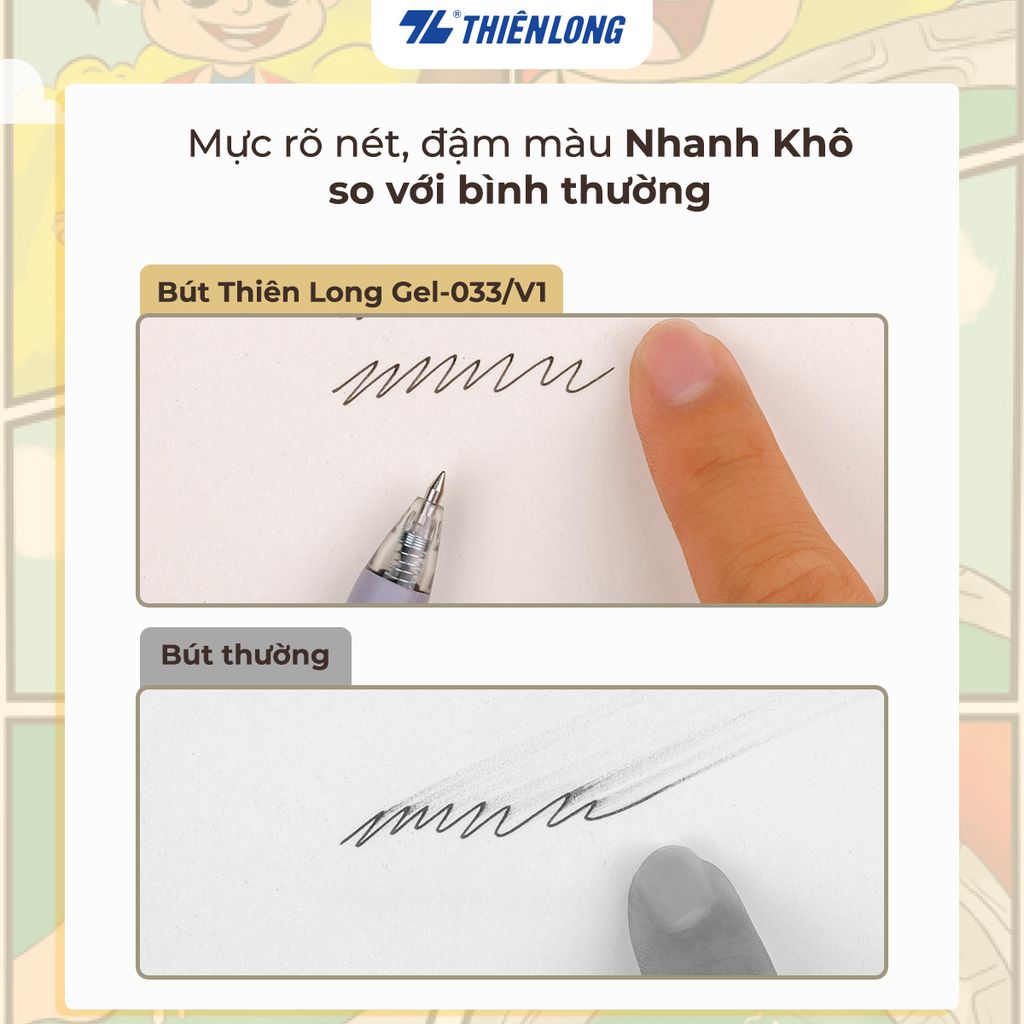 Bút gel Quick Dry Thiên Long Gel-033/v1, Gel-033/v2 Phiên bản đặc biệt  - Mực khô siêu nhanh - Họa tiết thời trang