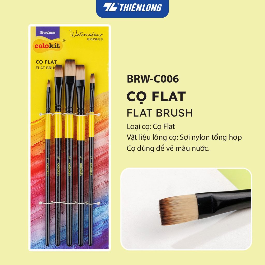 Bộ 5 Cọ vẽ màu nước đầu Round/ Flat/ Filbert Thiên Long Colokit