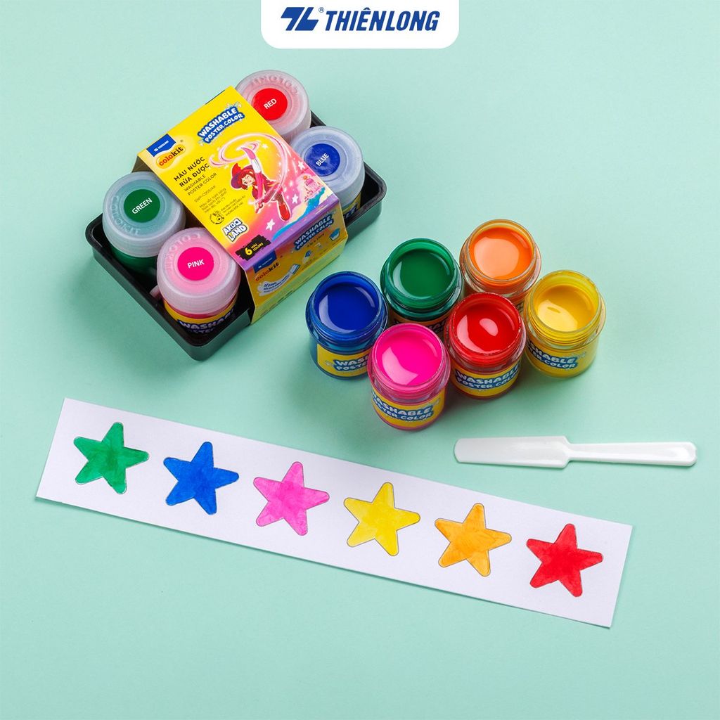 Hộp 6/12 màu nước rửa được - Washable Poster Color Thiên Long Colokit - Nhân vật Futy Akooland thế giới học cụ thần kỳ