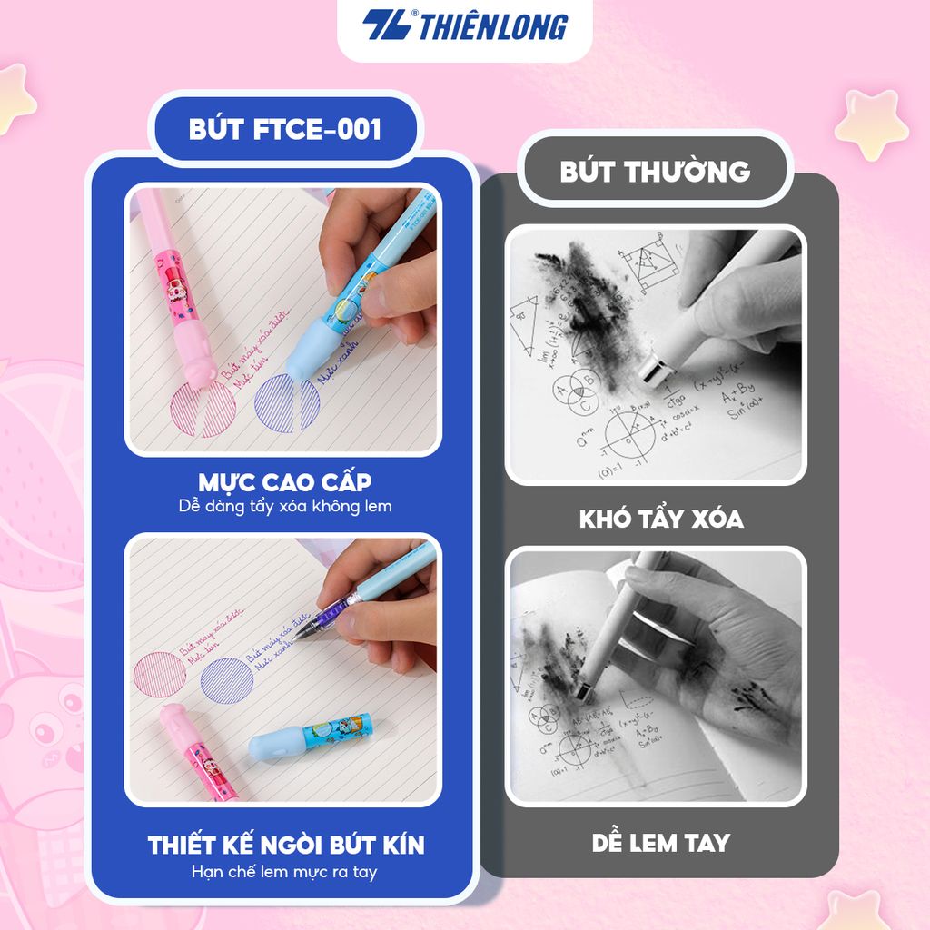 Combo 10 Bút máy xóa được Mazzic Thiên Long FTCE-001 - Ngòi cải tiến, trơn, êm với ống mực không lắng cặn