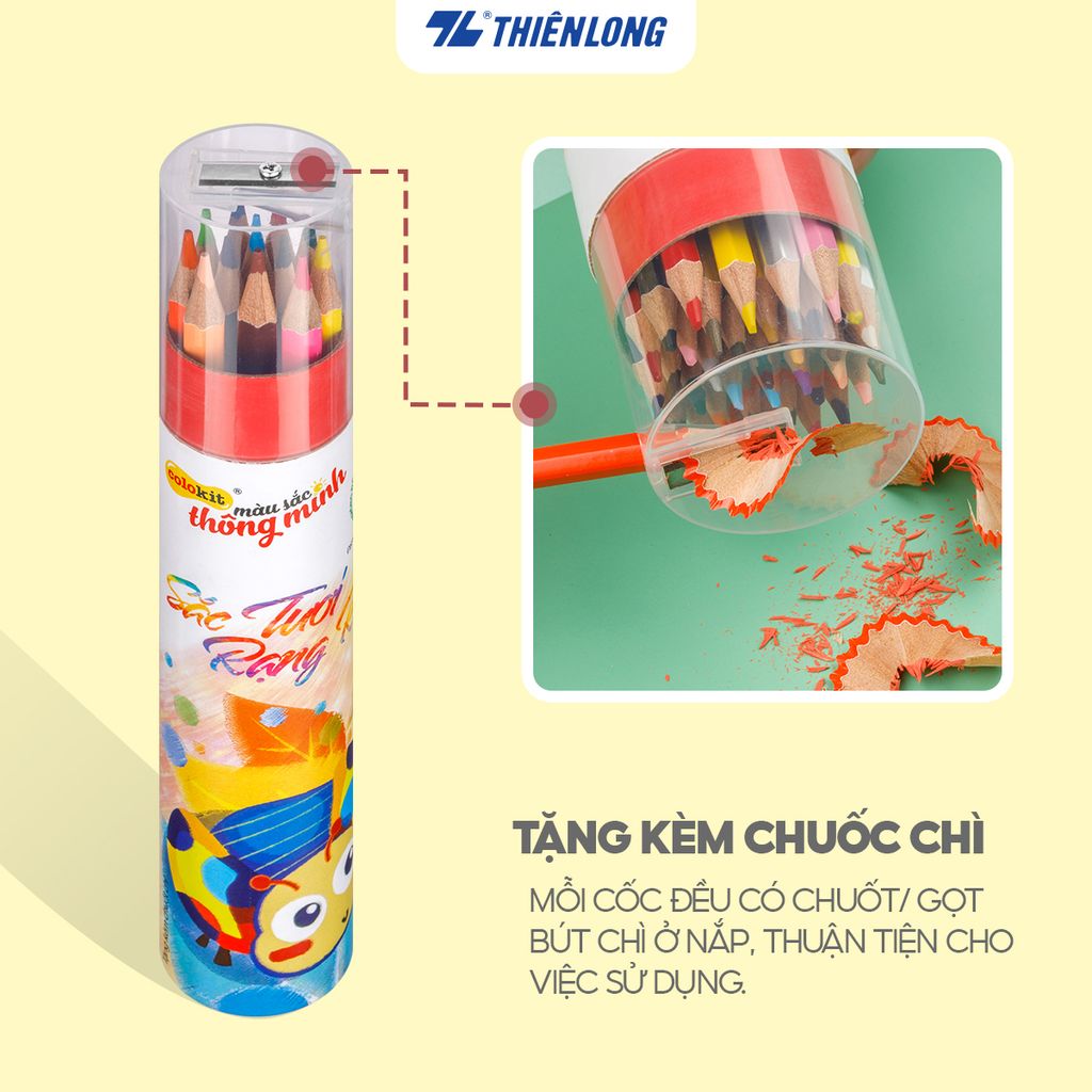 Bút chì màu chuyên nghiệp dạng lon 12/24/36 màu Thiên Long Colokit - Tiêu chuẩn châu Âu