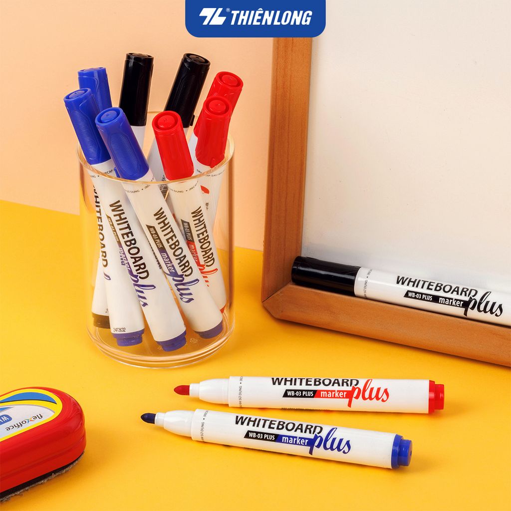 Combo 12 bút lông bảng - White Board Marker Thiên Long WB-03 Plus - Màu mực mới đậm nét hơn